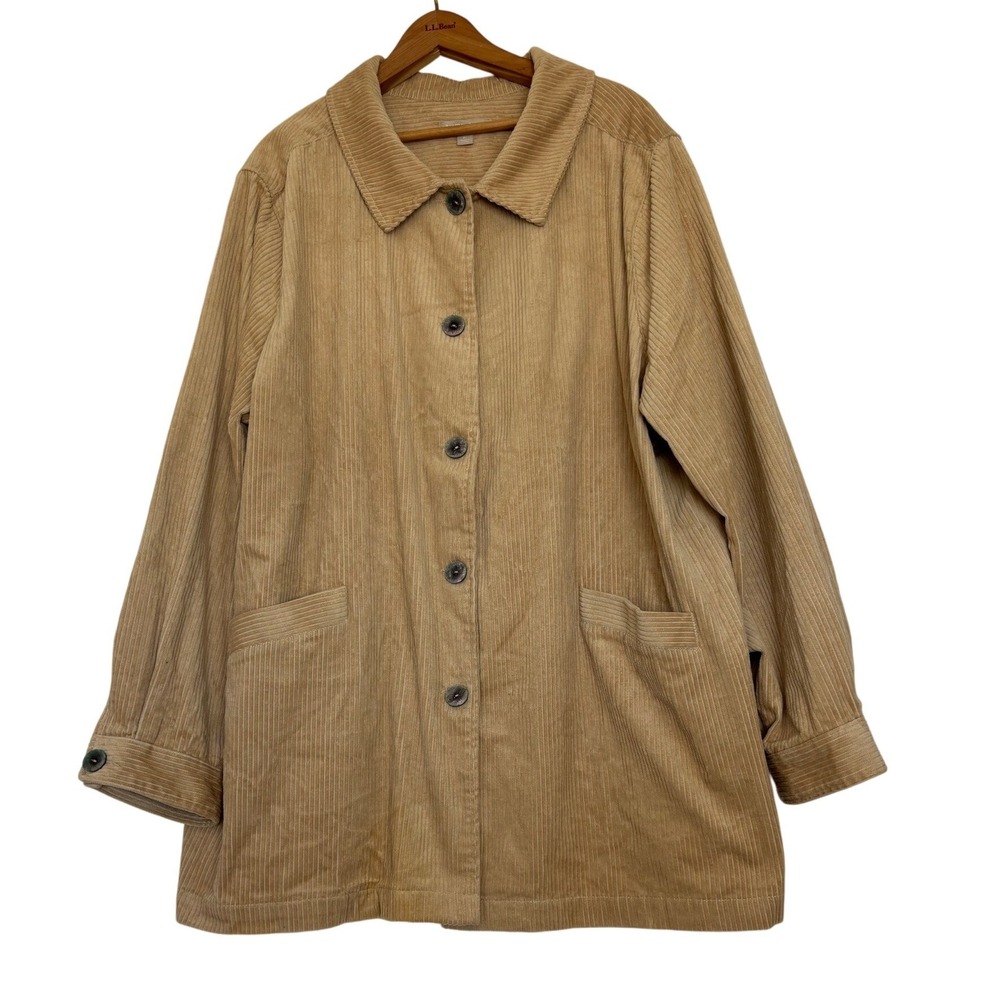 Woman Within Tan Corduroy Shirt Jacket Womens 2X 26/28 Cotton‎ Button Up Pleated